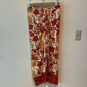 Zara Floral Midi Skirt - Red, Orange, Cream
